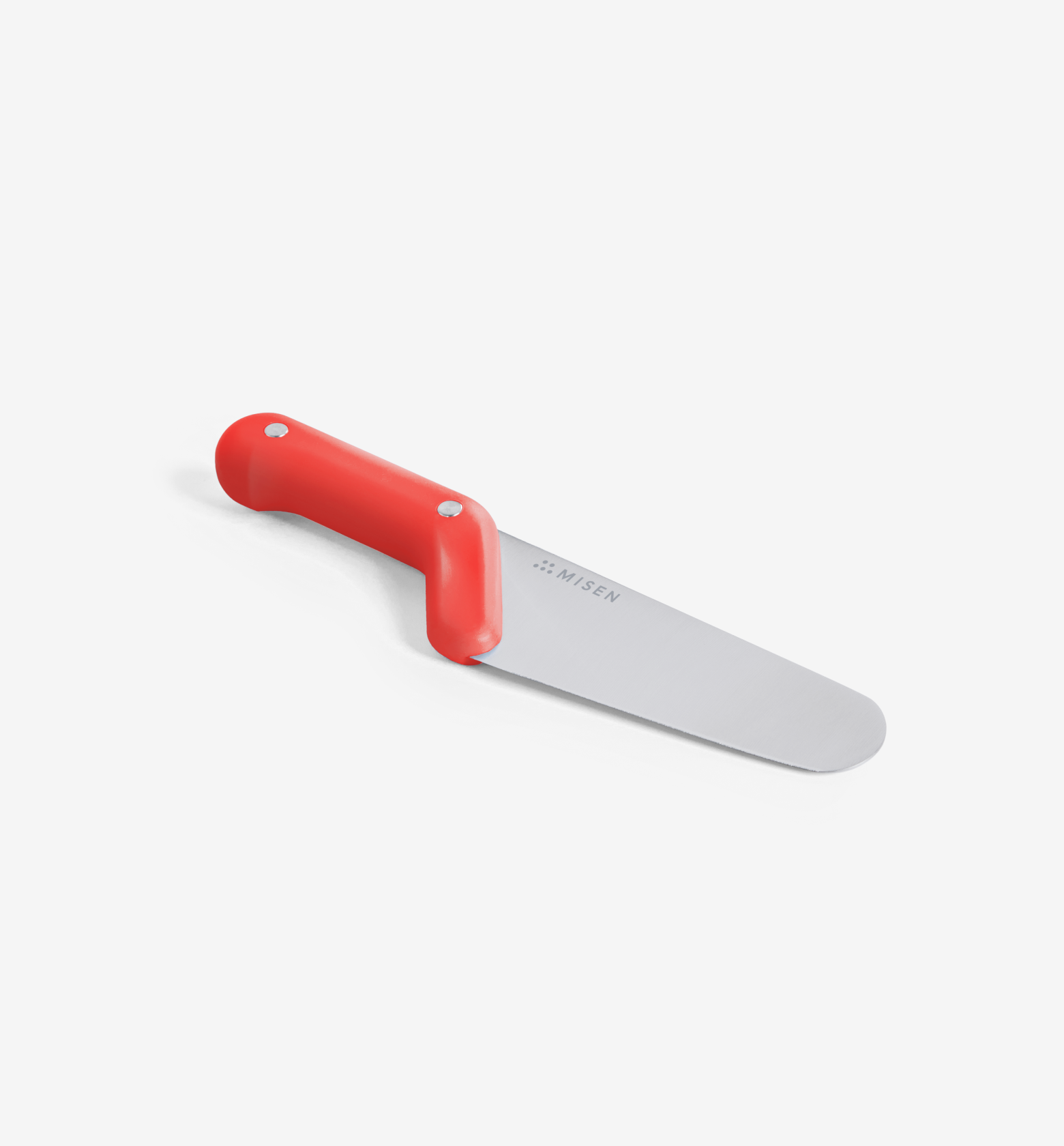 Misen spreader knife with red handle and stainless steel blade