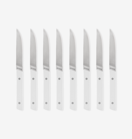 Misen steak knives set of 8 with white handles and stainless steel blades